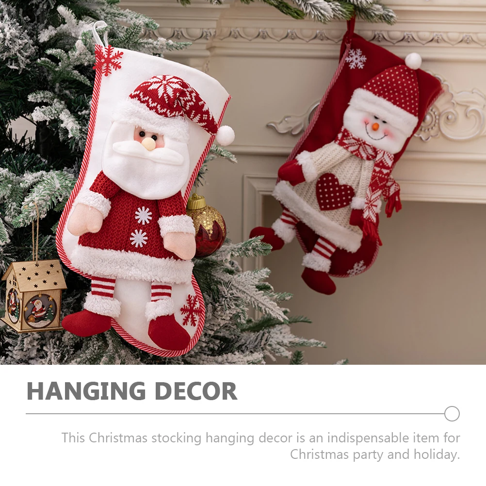 

2pcs Christmas Gift Bag Xmas Stocking Christmas Socks Pouch Cartoon Hanging Decor Tree Stocking Set Holiday Party