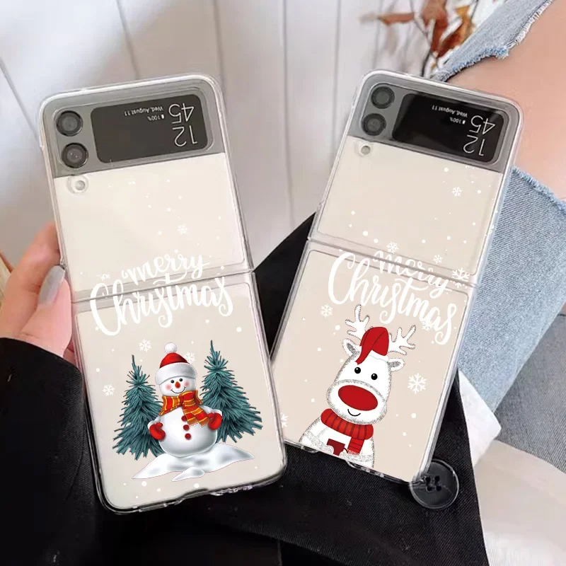 Christmas Reindeer Santa Snowman Phone Case for Samsung Galaxy Z Flip 6 ZFlip 5 Clear Cover for Samsung ZFlip 4 3 Fundas Shells