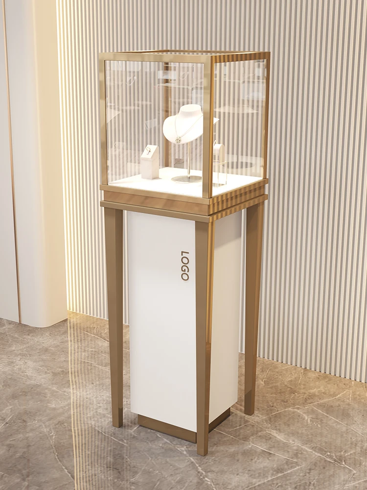 Stainless steel jewelry display cabinet Transparent glass cabinet watches jade antiques display luxury counters