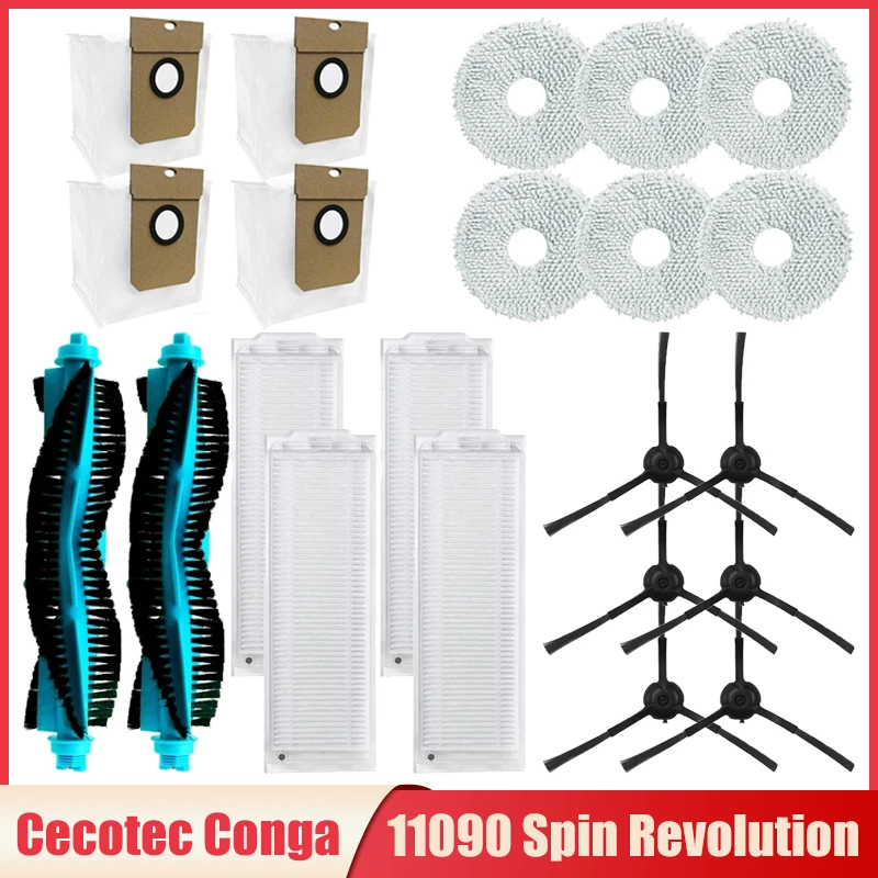 Hepa Filter Dust Bags For Cecotec Conga 11090 Spin Revolution Vacuum Cleaner Parts Main Side Brush Mop Cloth Rags Accessories