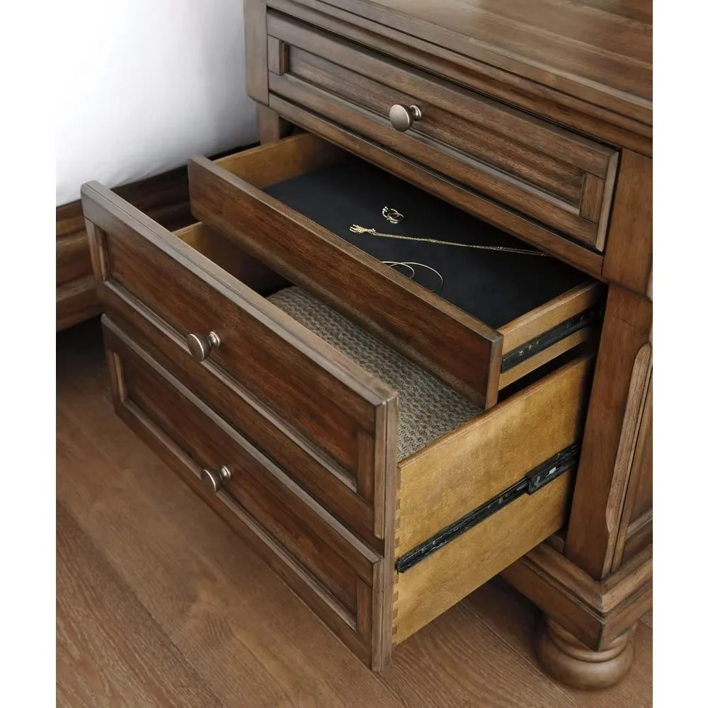 Flynnter Traditional 2 Drawer Nightstand with Hidden Pull-Out Tray, 30