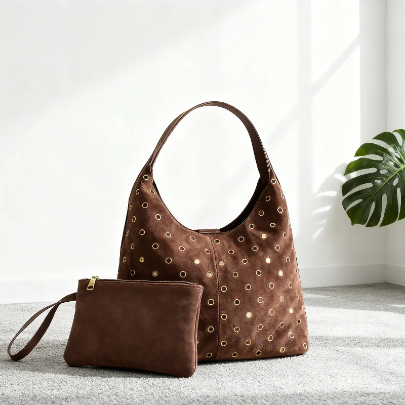 

Коричневая большая сумка в стиле ретро, модная брендовая высококачественная металлическая полая сумка с кошельком, повседневная универсальная пригородная матовая сумка на плечо