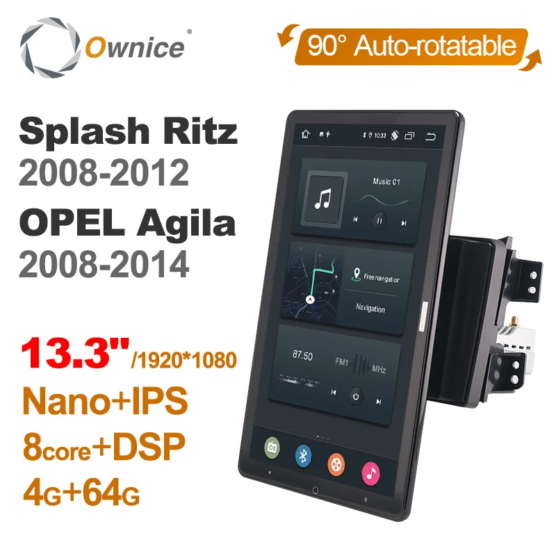 

13.3" Ownice Android 12.0 Car Multimedia for SUZUKI Splash Ritz 2008-2012/OPEL Agila 2008-2014 Auto Radio Audio 4G 360 Optical