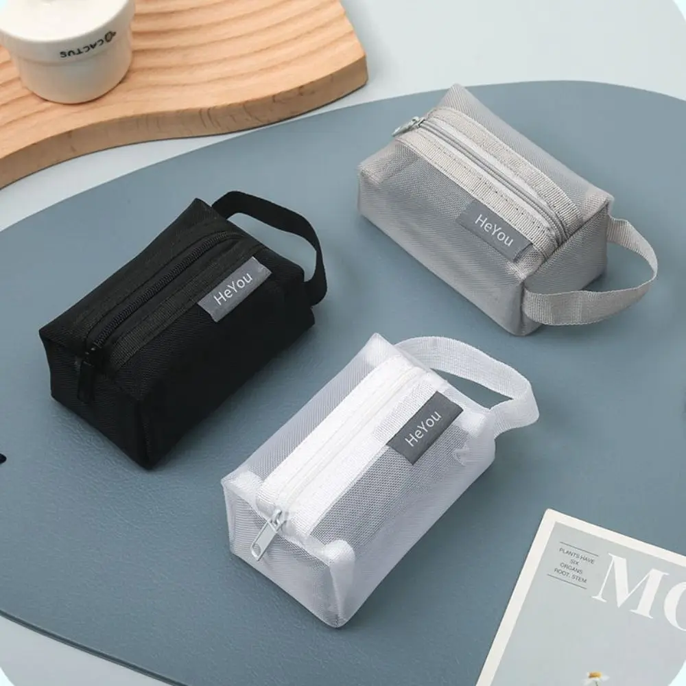 Transparent Mesh Storage Bag Nylon Zipper Pouch Small Coin Purse Stationery Storage Bag Card Bag Transparent Cosmetic Bag Girl