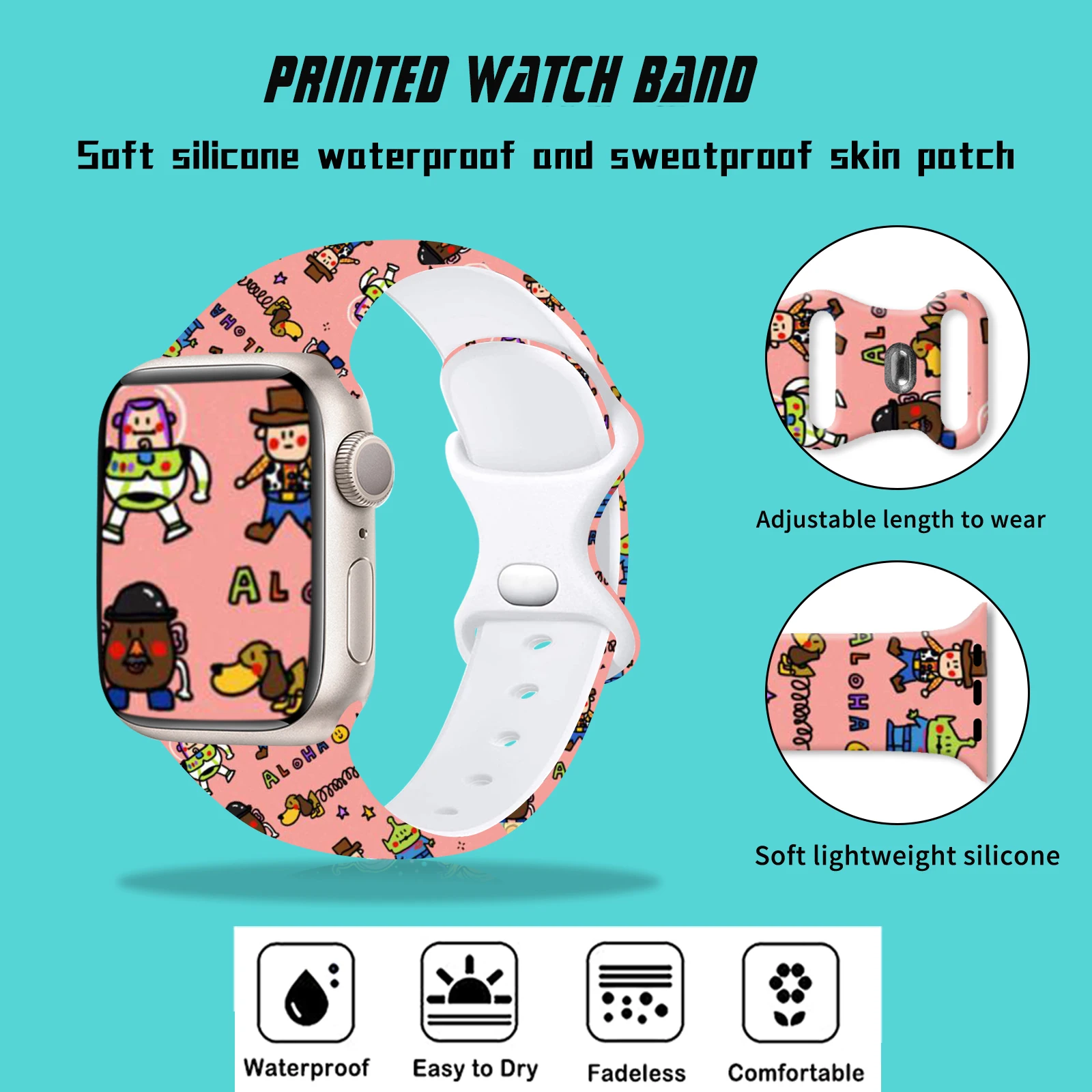 حزام سلسلة Toy Story لساعة Apple 11 10 9 8 SE سوار من السيليكون قابل للاستبدال لساعة iWatch 46 مللي متر 44 مللي متر 42 مللي متر 41 مللي متر