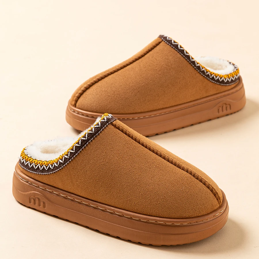 Casual Plush Home Couples Girl's Slippers Winter Comfy Fashion Bedroom Warm Simple Soft Lady's Shoes Indoor Non-slip Fuzzy