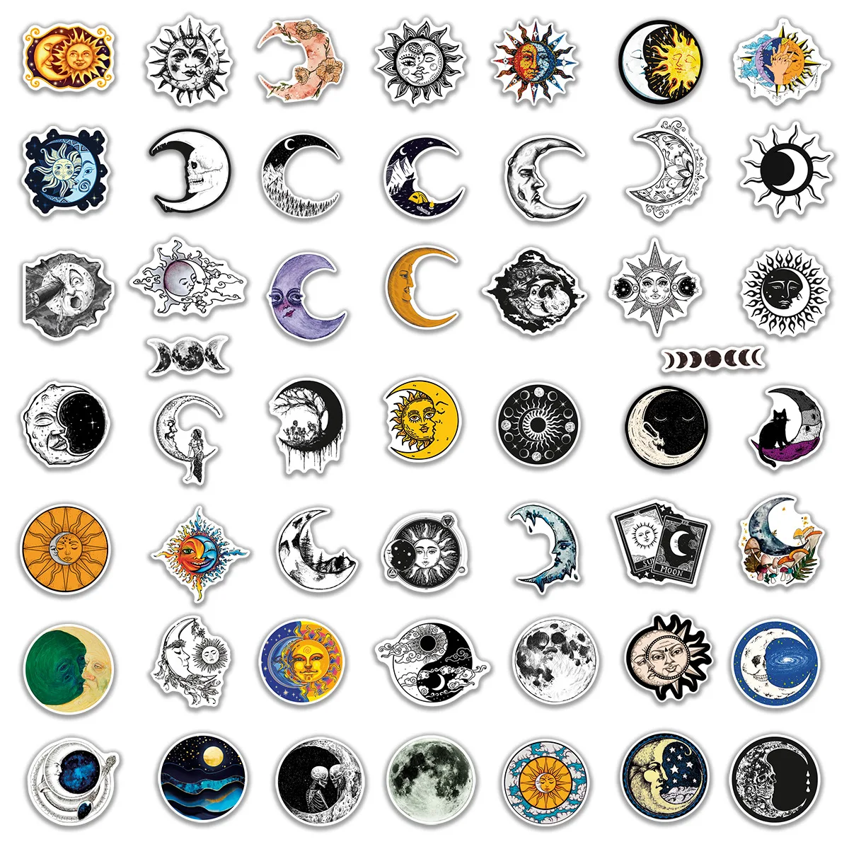 10/30/50Pcs Retro Gothic Moon Waterproof Graffiti Sticker Aesthetic Decorative Luggage Laptop Phone Diary Scrapbook Kid Stickers