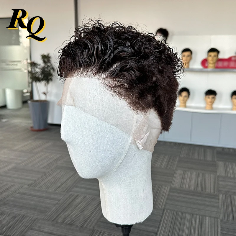 Krullend Pruik Voor Mannen Kleur 2 Pre Styled Short Cut Full Lace Pruik Mannelijk Haarstukje Toupetje Maagd Menselijk Haar Vervangingssysteem Stukken