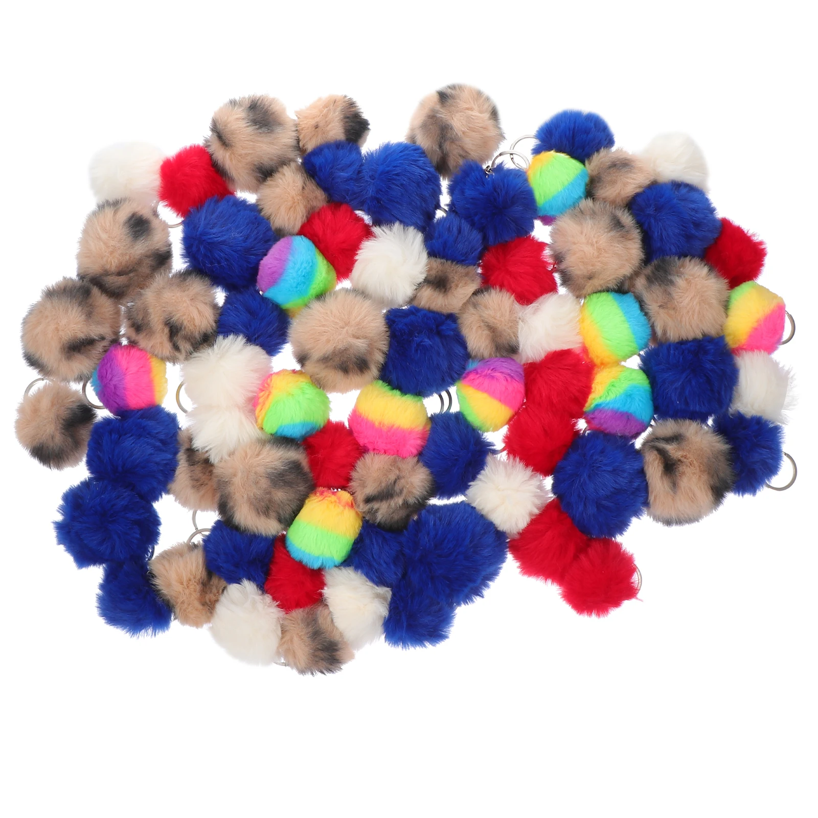 

50pcs Keychains Red Faux Rabbit Balls Beige Orange Leopard Faux Balls for Bags Keys Car Accessories