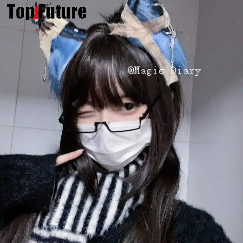 Women Y2K Girl Harajuku Halloween Gothic Punk Lolita Injured Cat ear Wolf Ear Cosplay Anime Party Costume Hairband Punk headband