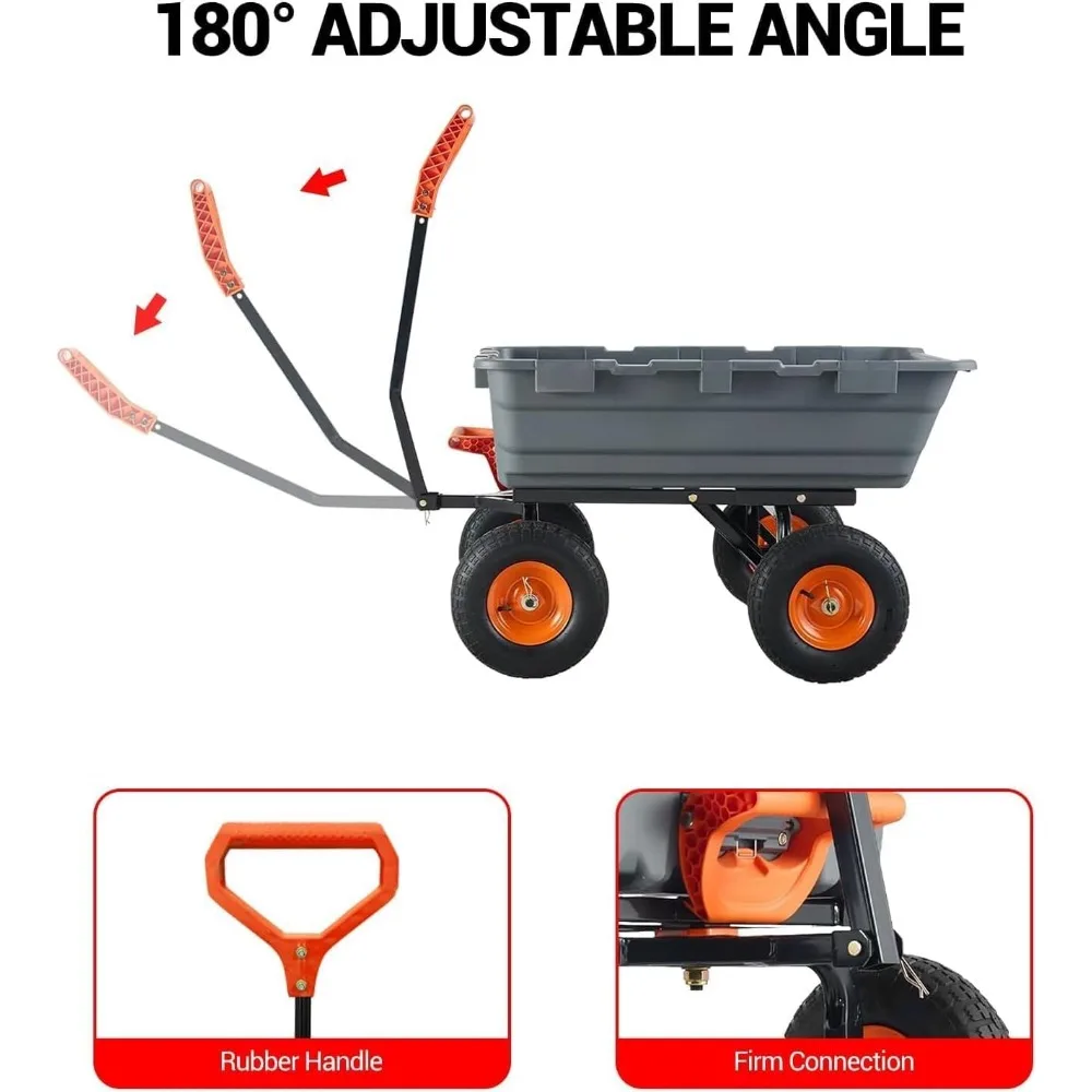 عربة ساحة حديقة شديدة التحمل بسعة 800 رطل، وإطارات مقاس 10 بوصة، وإطار فولاذي للإغخال السريع، مثالية لـ Heavy-Duty Ya