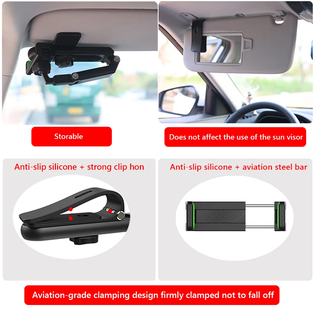 1080 Rotation Car Phone Holder Dashboard Rearview Mirror Sun Visor Mount Holder In Car Cell Phone GPS Navigation Bracket