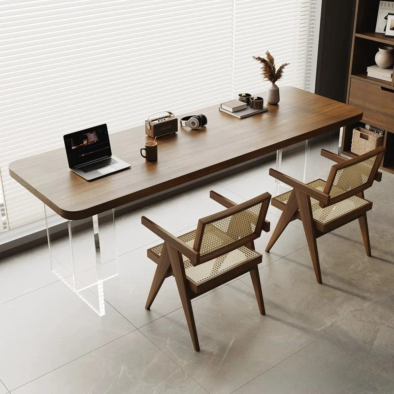 Nordic Acrylic Floating Solid Wood Desk Italian Minimalist Bedroom Computer Desk Creative Study Furniture Zwevend Bureau FYFD view 4