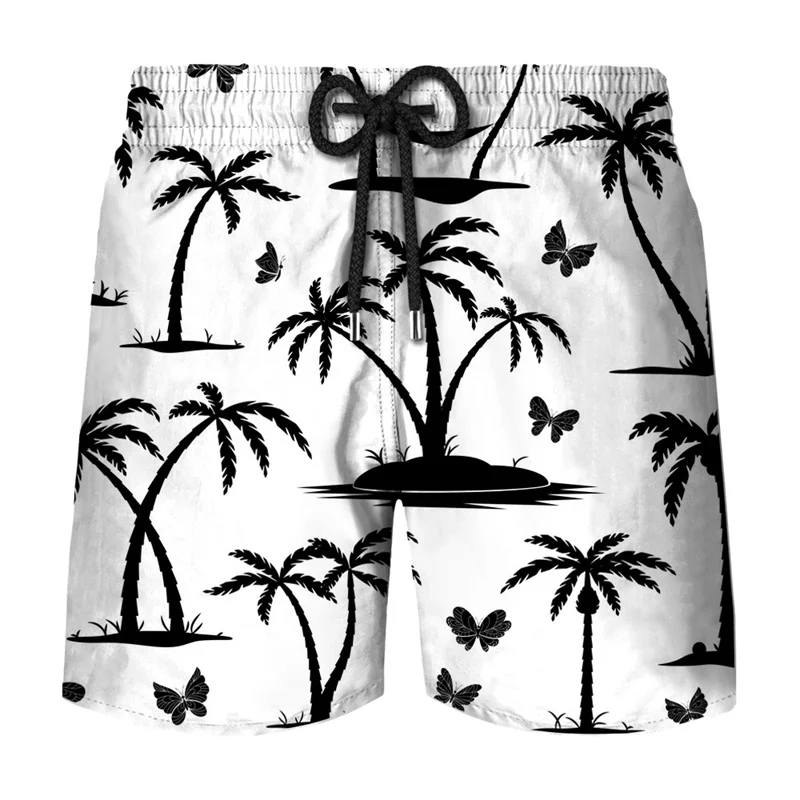 Simple Beach Coconut Tree 3D Printed Short Pants Mens Summer Board Shorts Swimsuit Male Swimming Trunks Quick-dry Custom