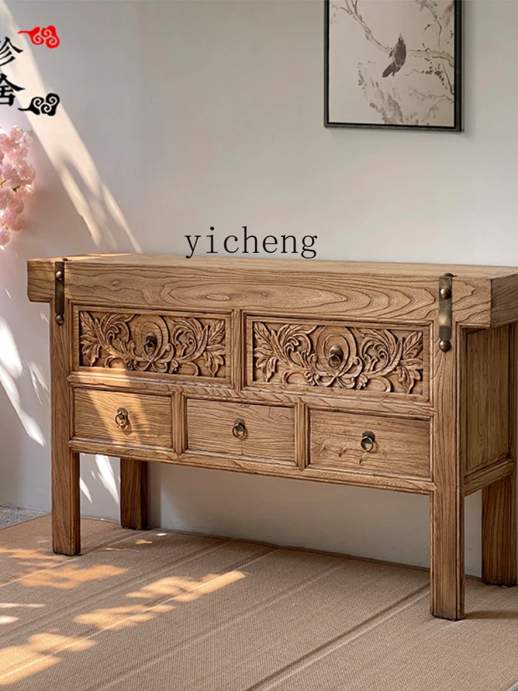 XL Solid Wood Entrance Cabinet Old Elm Side Cabinet Chest of Drawers God of Wealth a Long Narrow Table