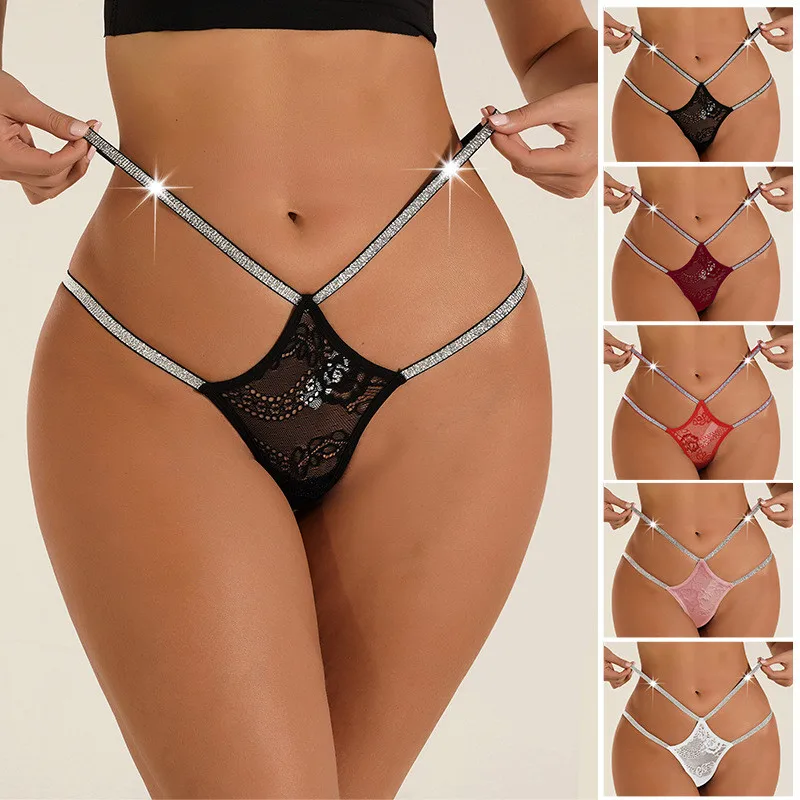 Sexy Lace Transparent Panties for Women Double Strap Low Waist Thong Breathable G-string Underwear Harajuku Intimate Lingerie