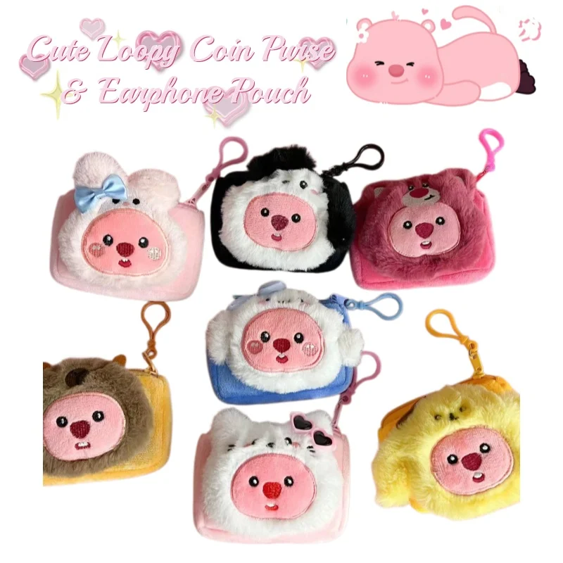 Cute cartoon anime Loopy Ruby cosplay little beaver Ruby cute coin purse cartoon plush rabbit ear doll plush earphone bag