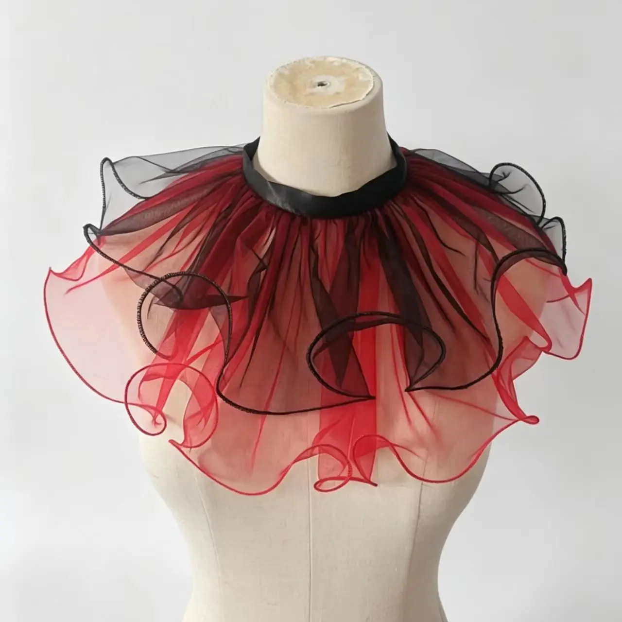 Fake Collar Black White Check Tulle Ruffle Clown Neck Collar Premium Breathable Decor for Halloween Party Stage Performance