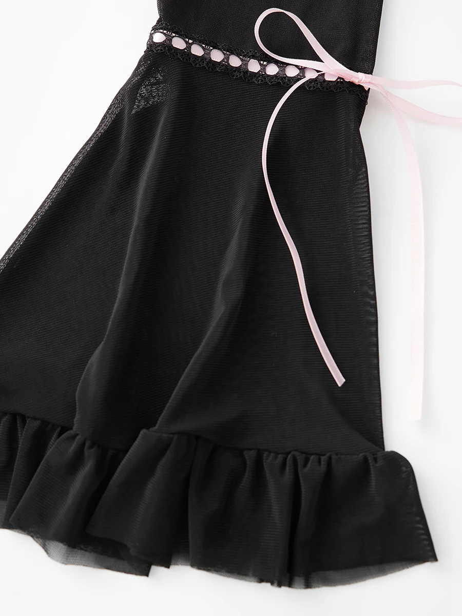 ملابس داخلية نسائية شقية بيبي دول شفافة بكشكشة على شكل حرف V ومجموعة ثونغ لملابس النوم الغريبة ملابس النوم