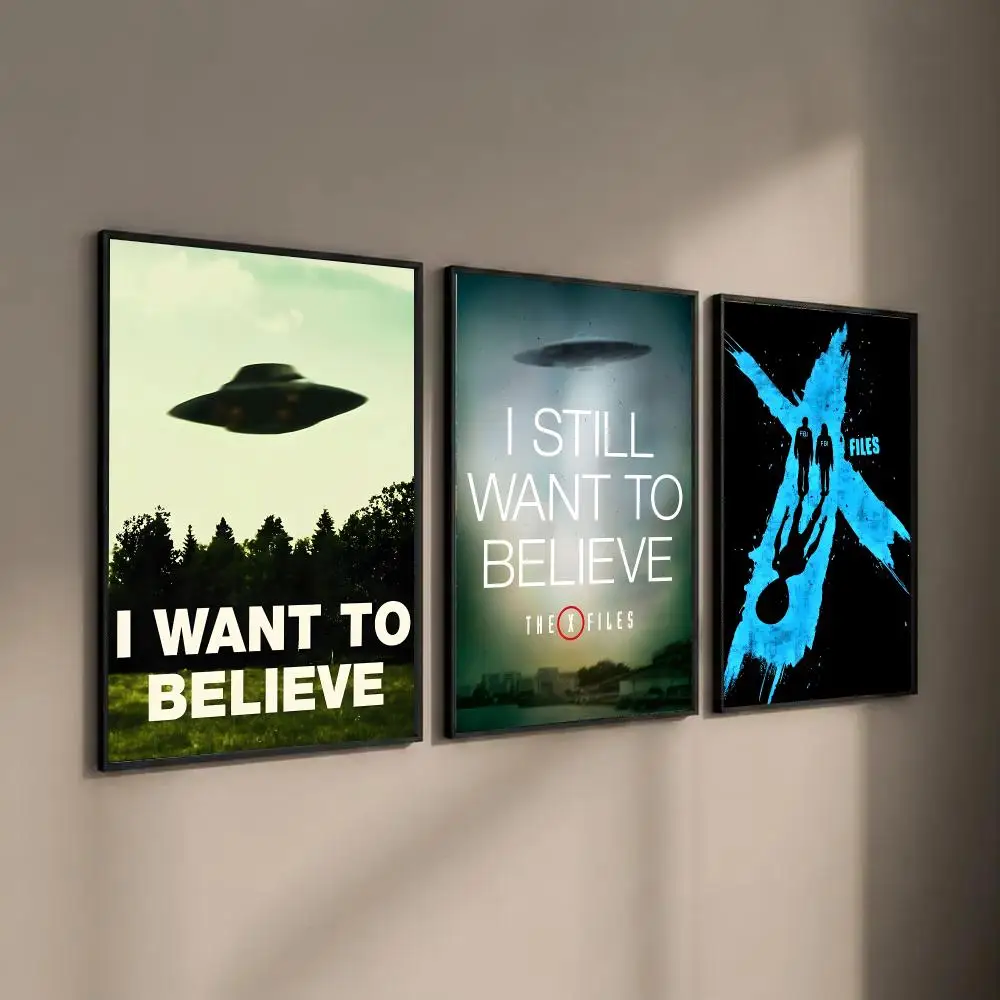 The X-Files I Want To Believe Poster Self-adhesive Art Waterproof Paper Sticker Coffee House Bar Room Wall Decor