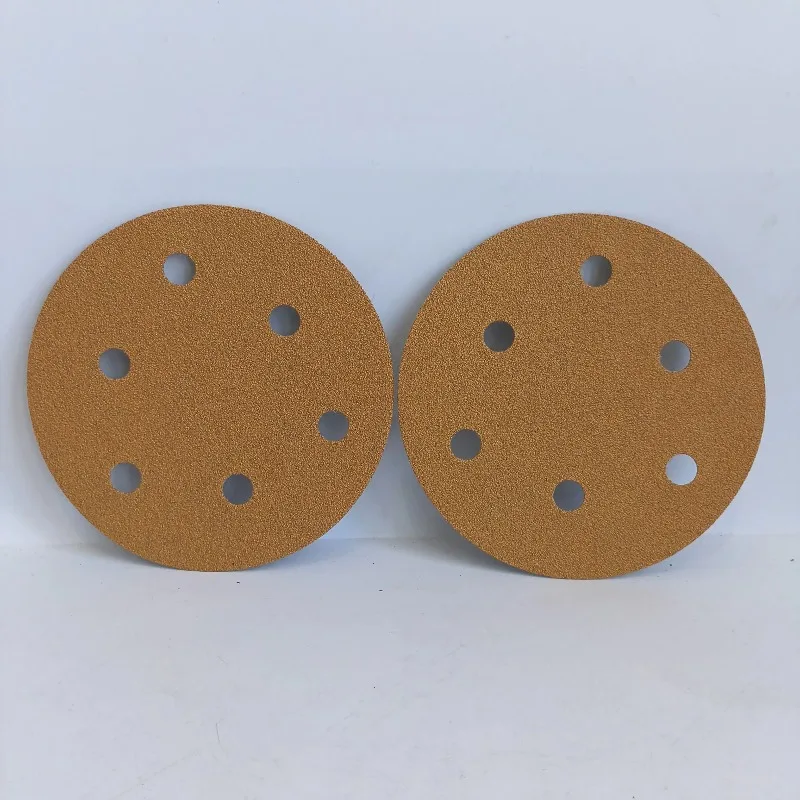 5 Inch Yellow Sanding Disc Aluminium Oxide Hook and Loop Sandpaper Grit 40-800 Grit for Car Surface Polishing