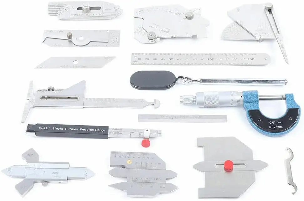 ding Gauge Tool Inspection Kit, Scale Sliding Clip Depth Gauge In Inch & Metric, Fillet Weld Gage With Magnifier Calliper