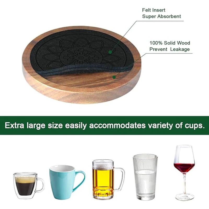 Wood Coffee Cup Pad Round Wood Tea Cup Pad Heat Resistant Coffee Mug Mat Durable 1PC Drinking Cup Coaster Placemats