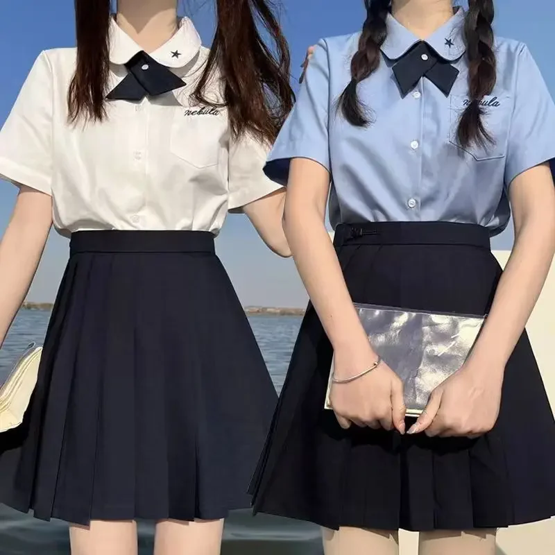 Jk Outfits weiß oder blau Schulmädchen T-Shirt thailändischen Stil Klasse Uniformen Studenten Kleidung für Mädchen Anime Cos Kostüm Falten rock