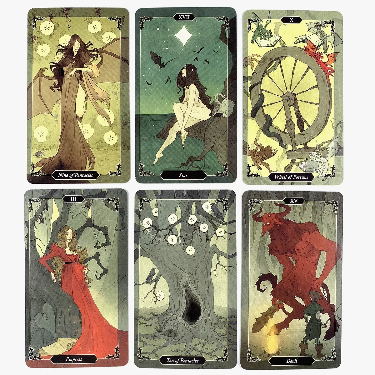 Dark Wood Tarot Deck Leisure Party Table Game คุณภาพสูงคําทํานายทํานายดวงชะตา Oracle Cards พร้อมคู่มือ PDF