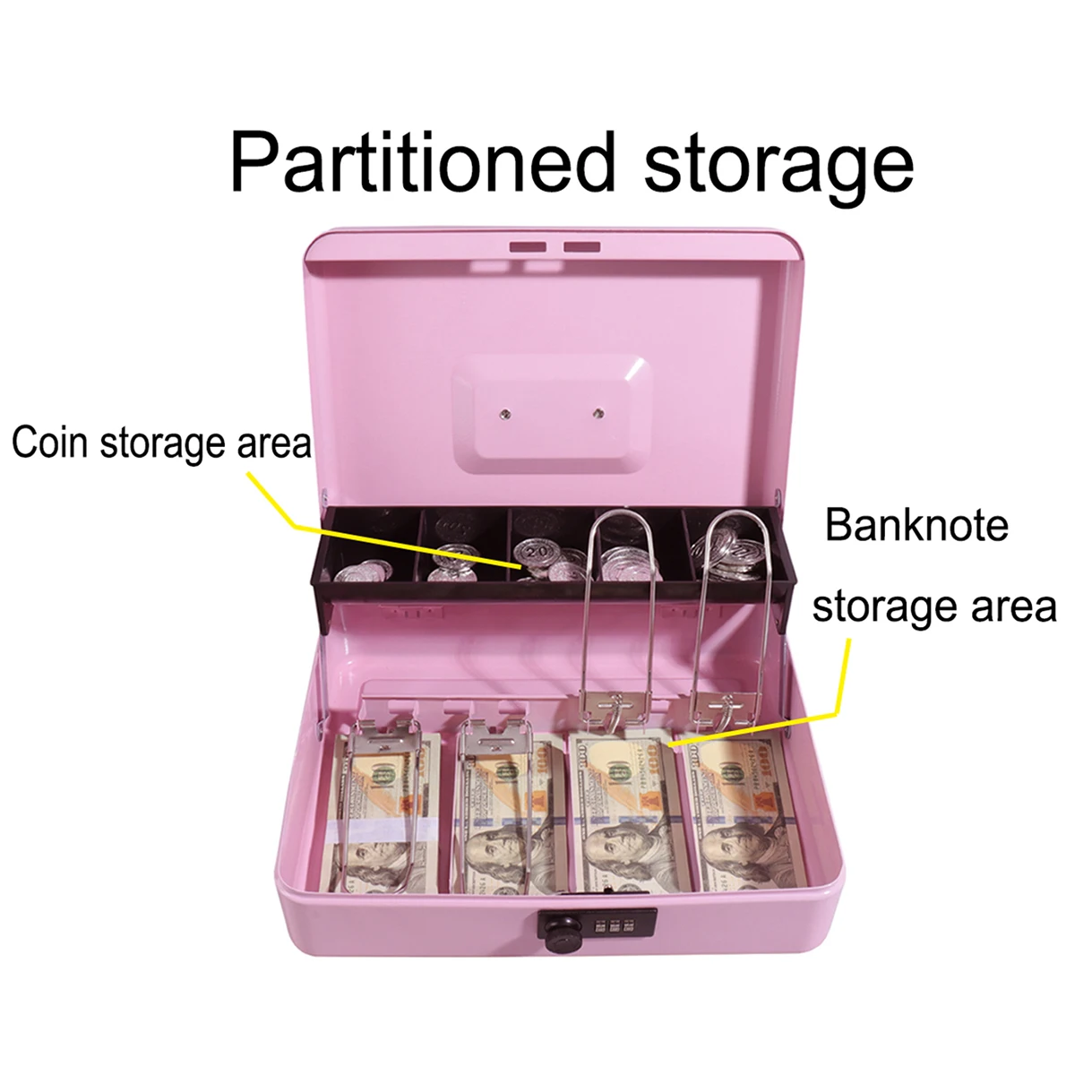 1 قطعة صندوق نقود مع مفتاح - قصدير نقود مع قفل - صندوق نقود متوسط الحجم مع صينية عملات معدنية لملاحظات العملات النقدية الصغيرة والمنزل والأعمال التجارية #6