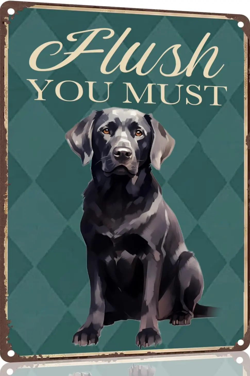 Labrador Retriever Metal Sign 12x8 Funny Sign Flush You Must-Funny Metal Bathroom Signs Decorative 12x8 inch for Home Decor sign