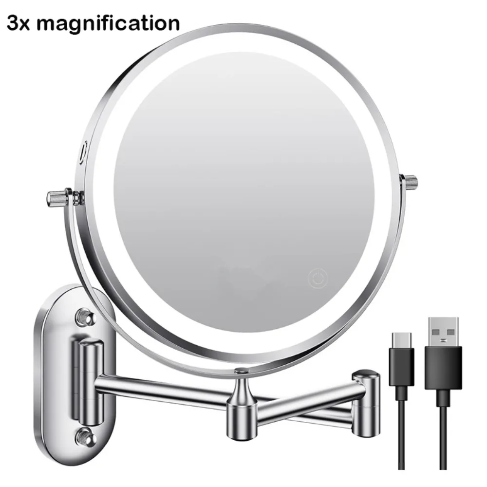 

LED Bathroom Makeup Mirror Double-sided 360° Rotating Wall Mounted Makeup Mirror Clear Magnification Telescopic Makeup Mirror