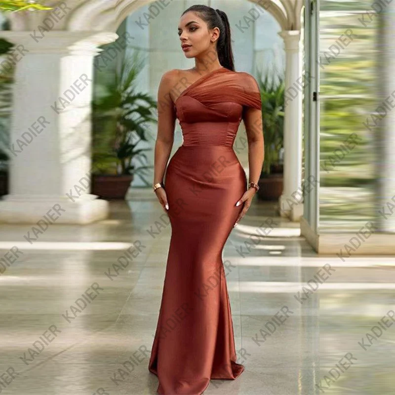 

Long Brown Mermaid Nigerian Bridesmaid Dresses for Black Girls One Shoulder robe demoiselle d’honneur de mariage