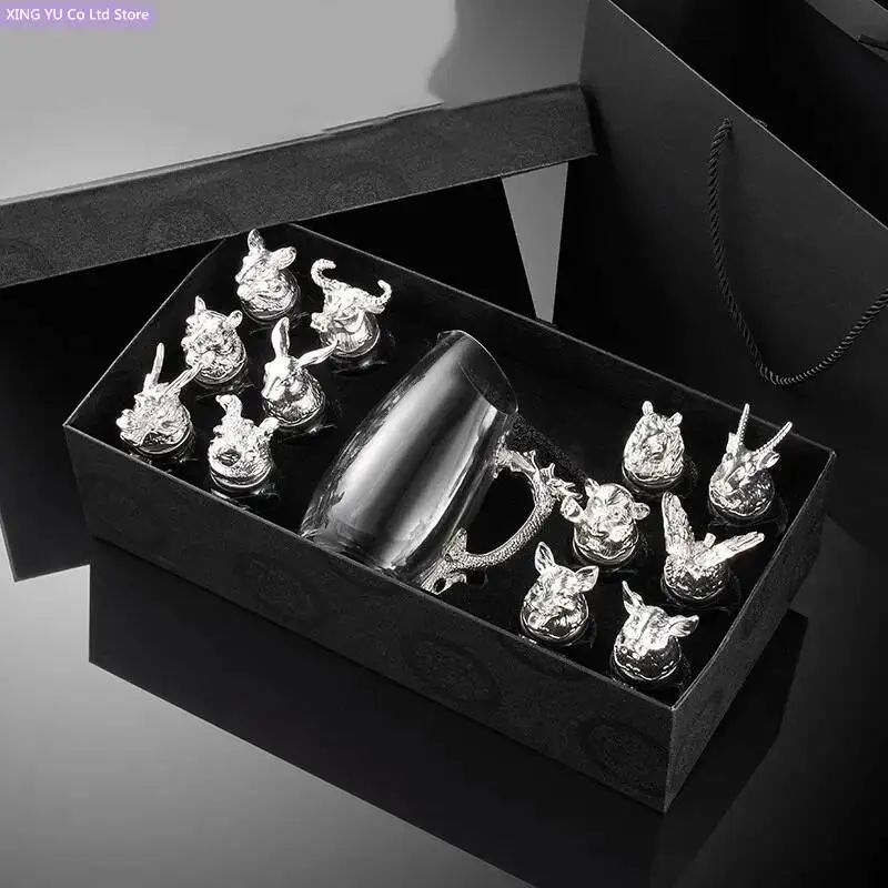 Zodiac Signs Wine Glass Set Household Wine Dispenser Flagon Shot Glass Bar Sets Chinese European Style Tableware Beautiful Gift