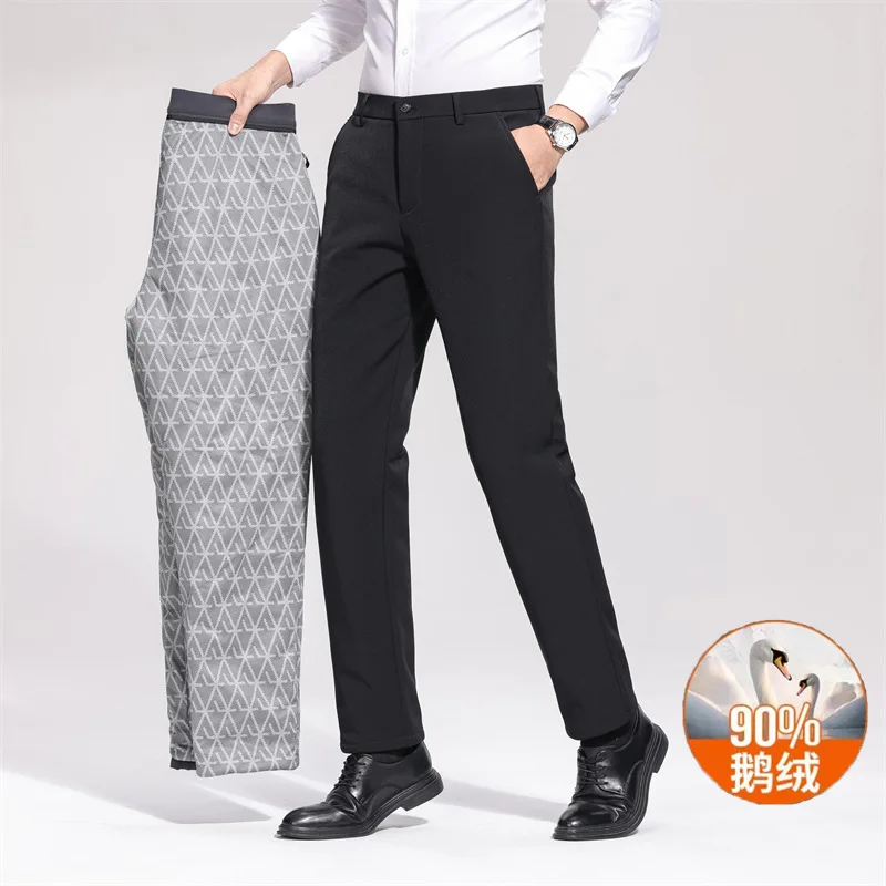 

Мужские брюки на 90% гусином пуху, офисные зимние теплые прямые эластичные толстые деловые брюки, мужские брюки Calcas masculina PT-596
