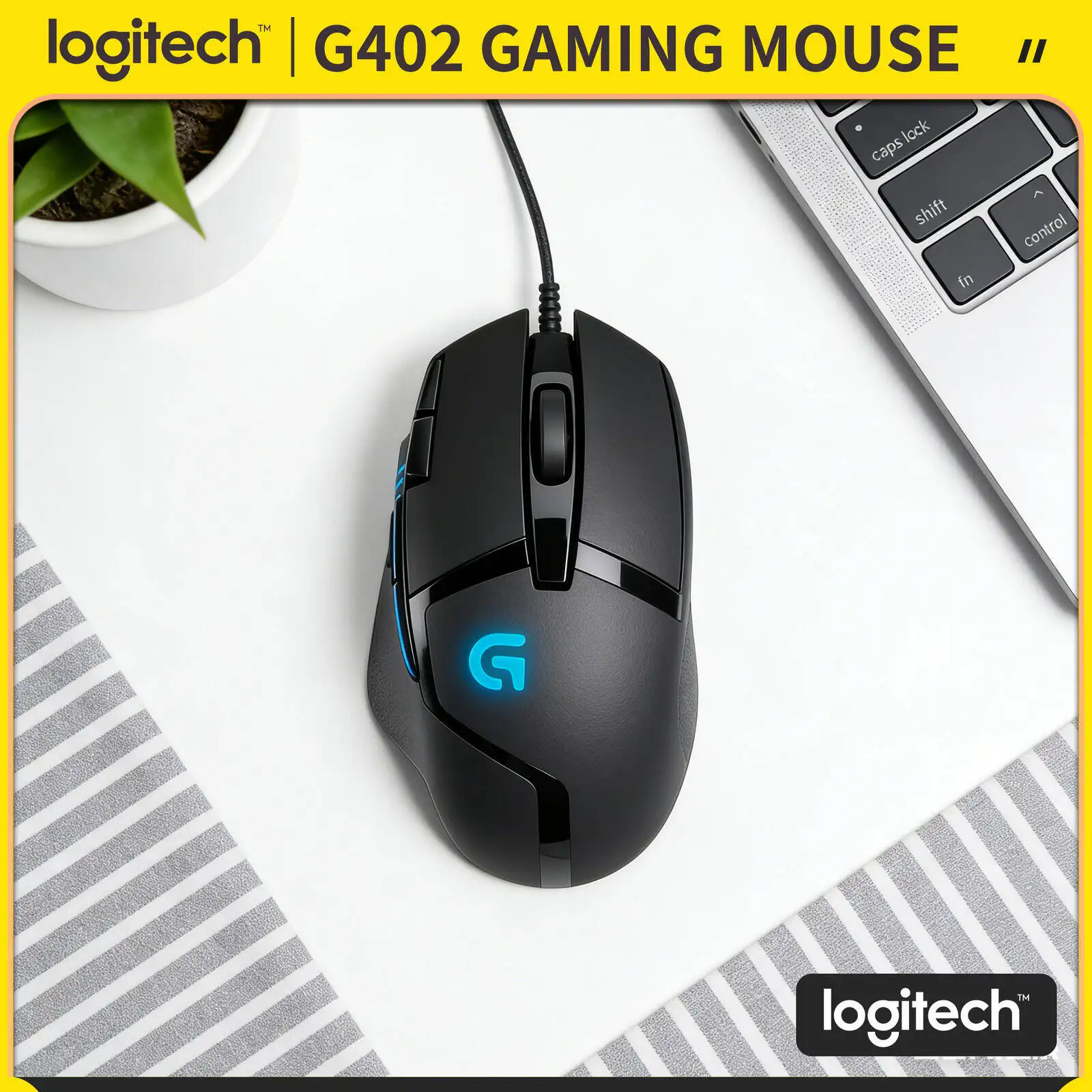Logitech G402 Hyperion Fury Wired Mouse Delta Zero Optical Sensor 4 DPI Levels Anti-Slip Design for PC Gamers