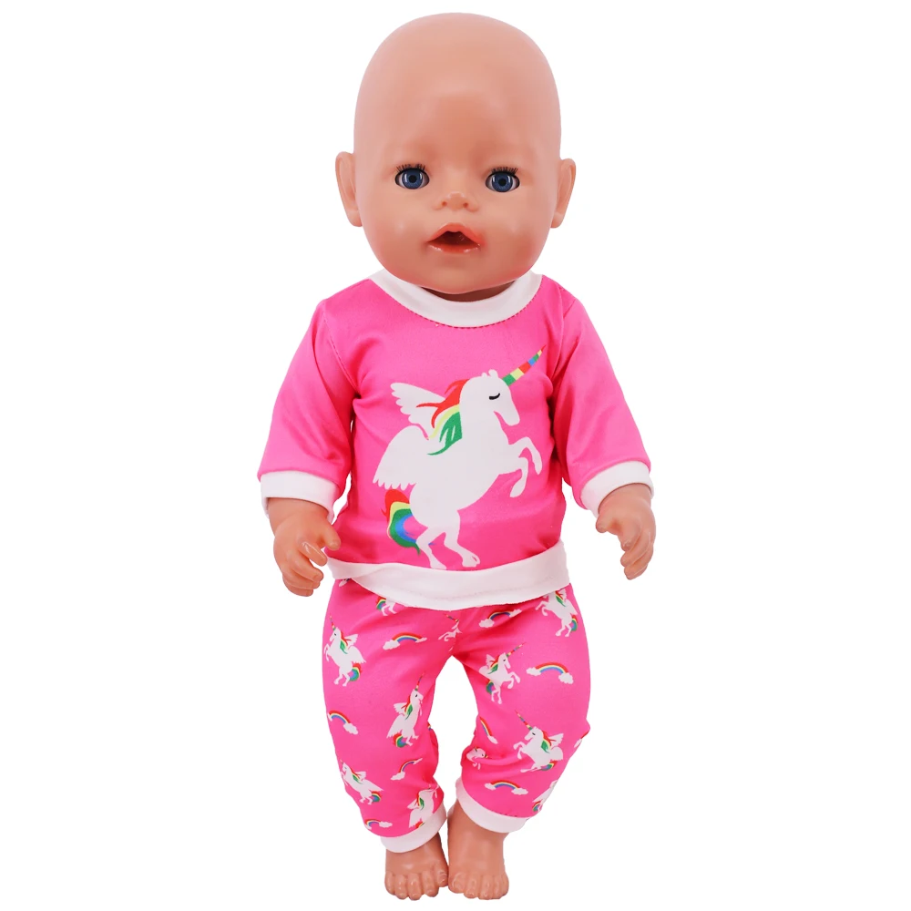 Kawaii Animal Print Pajamas 43cm Baby Reborn Doll Clothes 18inch Girl American Outfits Long Sleeved+Pants,Our Gneration Baby Toy