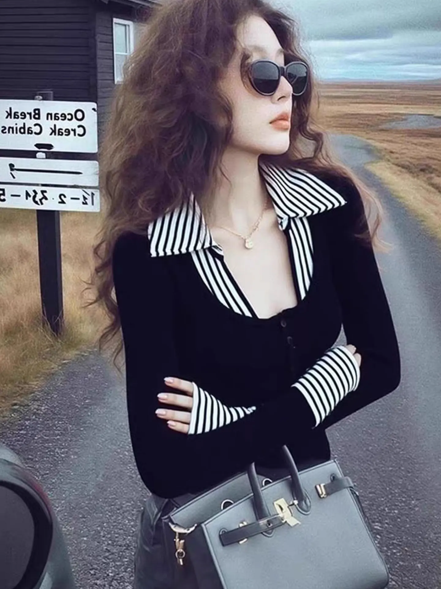 

Faionable Striped Splice Long Sve Knitted Sweater Winter Base Layer irt Commute Sle Regular Fit Comfortable Women's Top