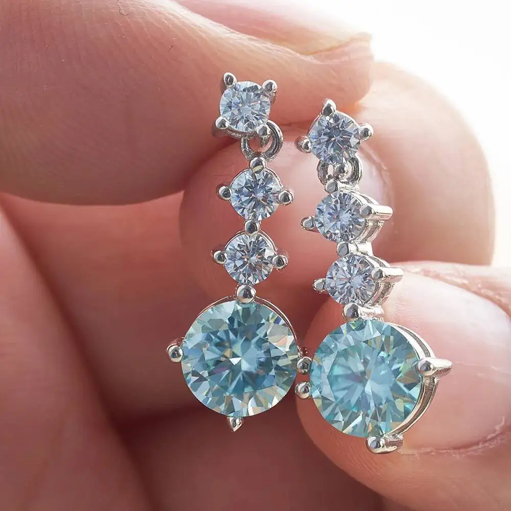 925 Sterling Silver Linear Graduated Drop Dangle Earrings D VVS1 Moissanite Colorful Gemstone Tassel Fine Jewelry For Women