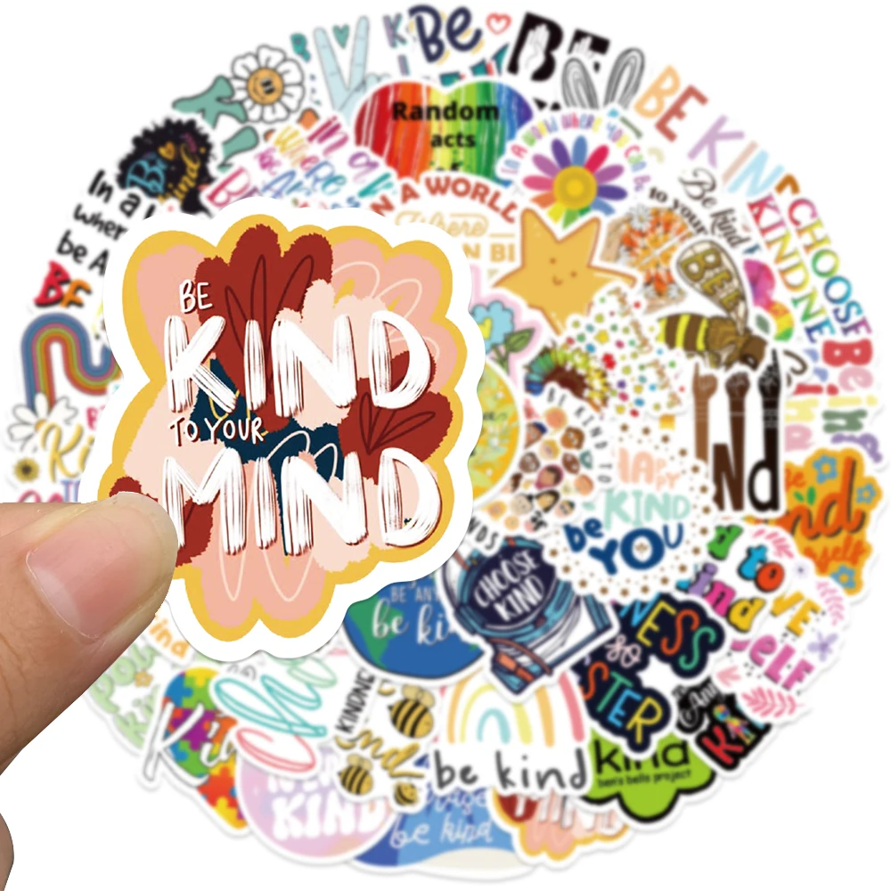 50pcs Be Kind Friendly Psychology Stickers DIY Laptop Luggage Skateboard Scrapbook Vinyl Waterproof Graffiti Decals Stickers