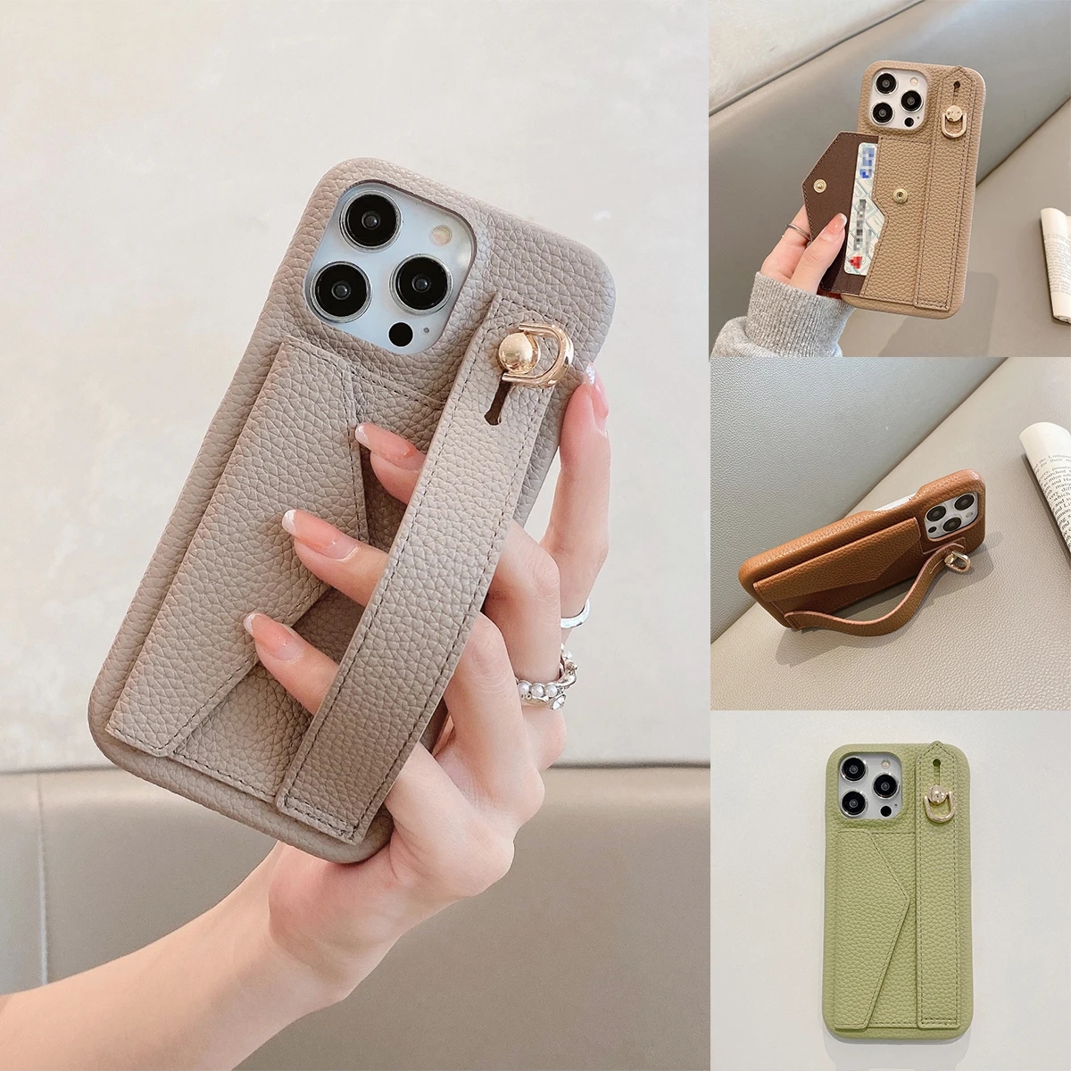 Wrist Strap Wallet Leather Case For iPhone 15 14 13 12 11 Pro Max Luxury Card Holder Protective Cover