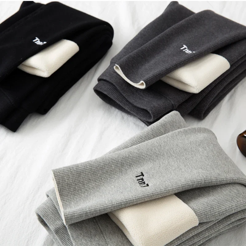 New thread leggings for women's outerwear, elastic and tight fitting cropped pants with autumn and winter fleece