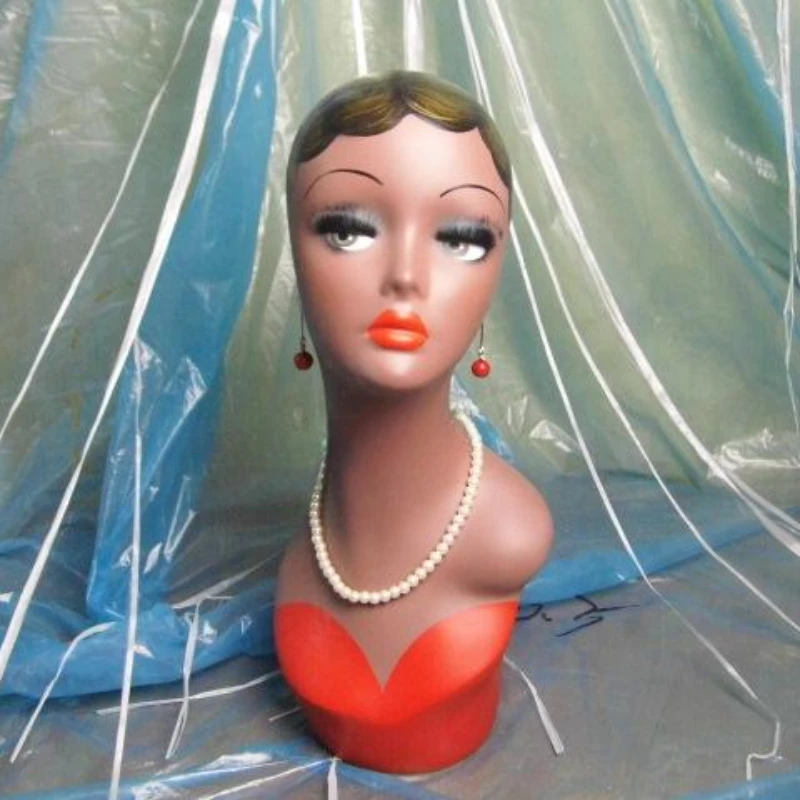 Fiberglass Vintage Female Manikin Dummy Head Mannequin Head for Hats Jewelry Display