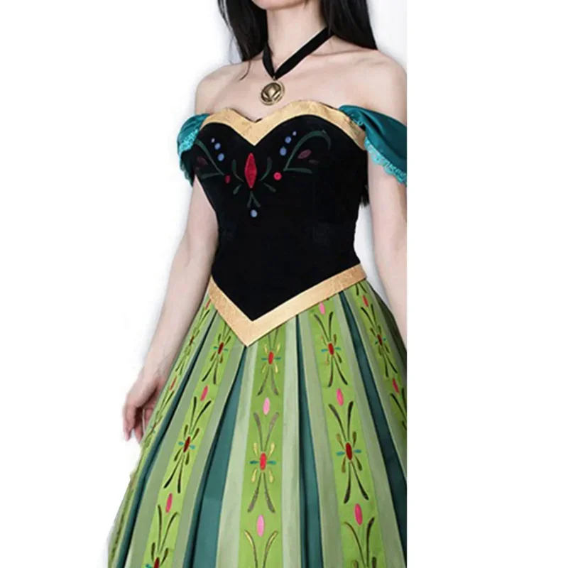 Movie Frozen Princess Anna Cosplay Costumes Anime Women Female Adult Dress Clothing Necklace Suit Carnival Party