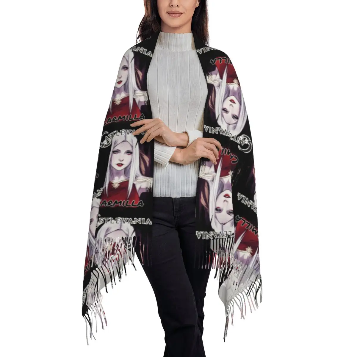 Castlevania Carmilla Scarf Tassel Scarves for Women Soft Warm Shawls and Wraps Large Fall Winter Shawl Wrap