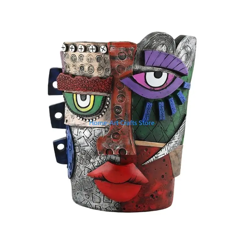 Y3NA Handcrafted Planter Abstract Face Design Drainage Hole Bright Fade Resistant