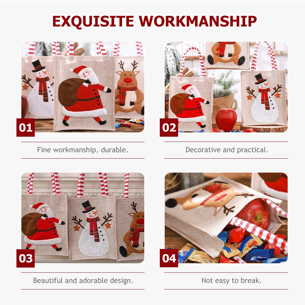 

3 Pcs Christmas Gift Bag Party Favors Pouches Shopping Reusable Bags Cloth Decoration