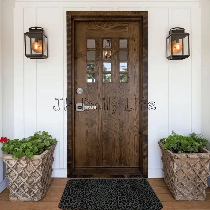 Stylish Black Leopard Print Floor Mat - Fashionable and Durable Decor for Home Entrances, Bathrooms, and Living Spaces