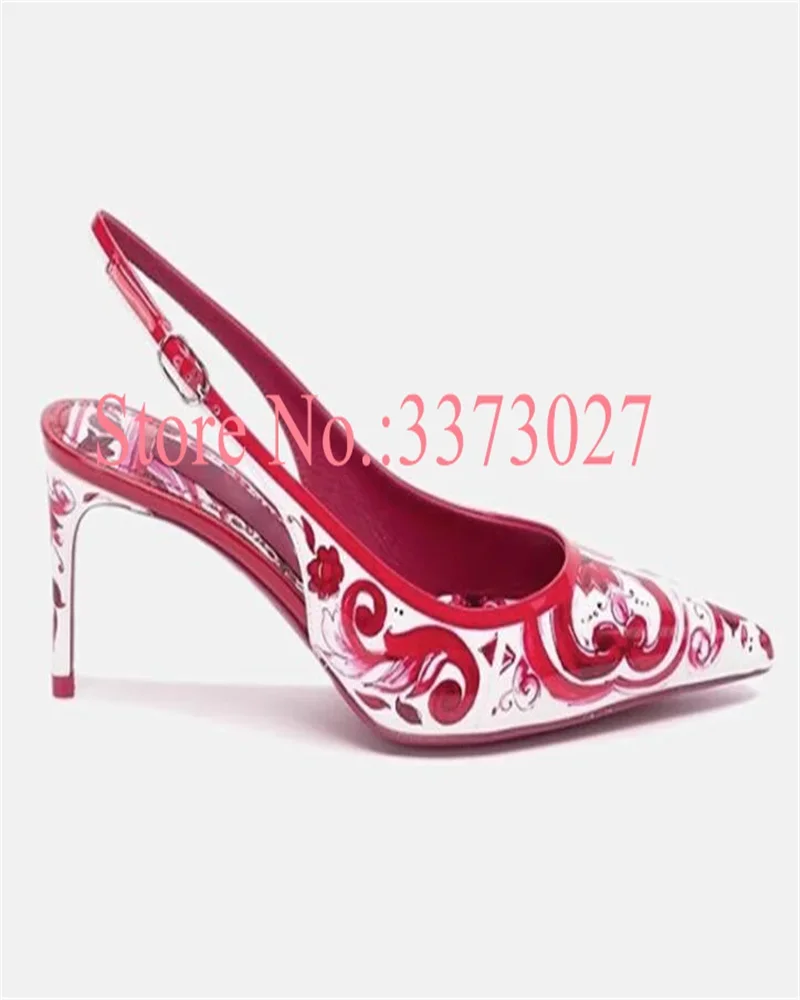 Rote gemischte Farbe Dame Sandalen sexy dünne High Heel spitzen Zehen Sling back Frau Pumps Mode weibliche Leders andalen Drops hip