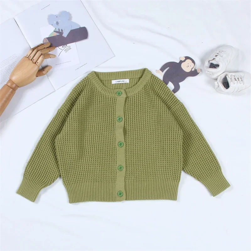 Boys Woolen Sweater Crochet Cotton Windbreak 2024 Ivory Plus Thicken Autumn Winter Cardigan Warm Children's Clothing